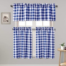 3 Piece Semi Sheer Kitchen Curtains - Light 26"W x 36"L Pack of 3 Royal Blue