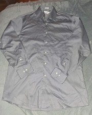 Van Heuson Men's Silver Lux Sateen Button-Down Dress Shirt Size Med