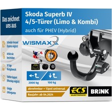 ANHÄNGERKUPPLUNG für Skoda Superb IV ab 24 abnehmbar BRINK +13pol E-Satz ABE