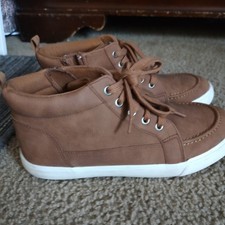 Wonder Nation Boys Brown Mid Top Sneakers Side Zip Shoes Size 5 BBWN45CJ727