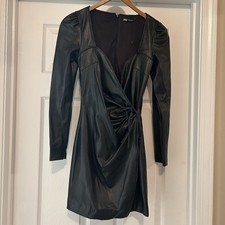 ZARA BLACK FAUX LEATHER CROSSOVER WRAP DRESS WITH SWEETHEART NECKLINE SIZE XS