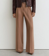 Women's tan high-waisted wide-leg trousers Custom made  All Size