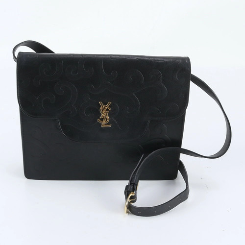 Yves Saint Laurent Arabesque Pattern Leather Shoulder Bag Crossbody Black