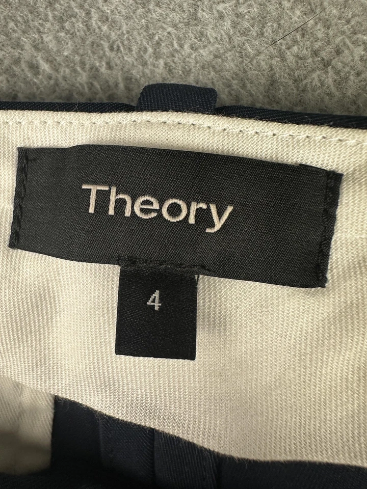 Pantalones Theory Mujer 4 Azul Marino Pantalón a Medida Doble E E Elástico Pierna Recta Foto 2 de 4