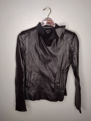 Trouve Raw Edge Black soft Leather Moto Jacket size M cotton lining