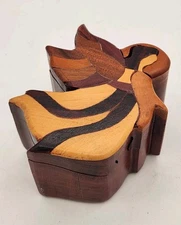 Hand Carved Wooded Angel 4 Piece Puzzle Box Trinket Holder Red Lining 4½"