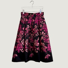 Eliza J Womens Pink Black Floral Jacquard Pleated A-Line Midi Skirt Size 4
