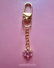 Handmade Gold Pink Heart Crystal Keychain
