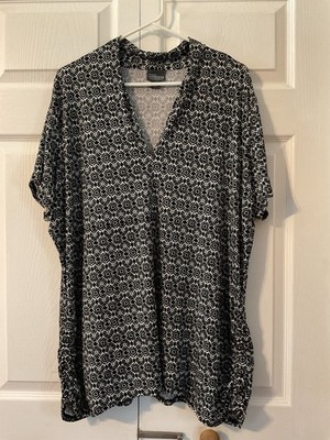 Covington Essentials Women s Black White Geometric V-neck Ruching Top - Size 3X
