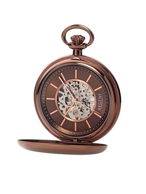 Mechanische Regent P-709 Edelstahl Skelett-Taschenuhr + Kette UVP* 168,00 EUR