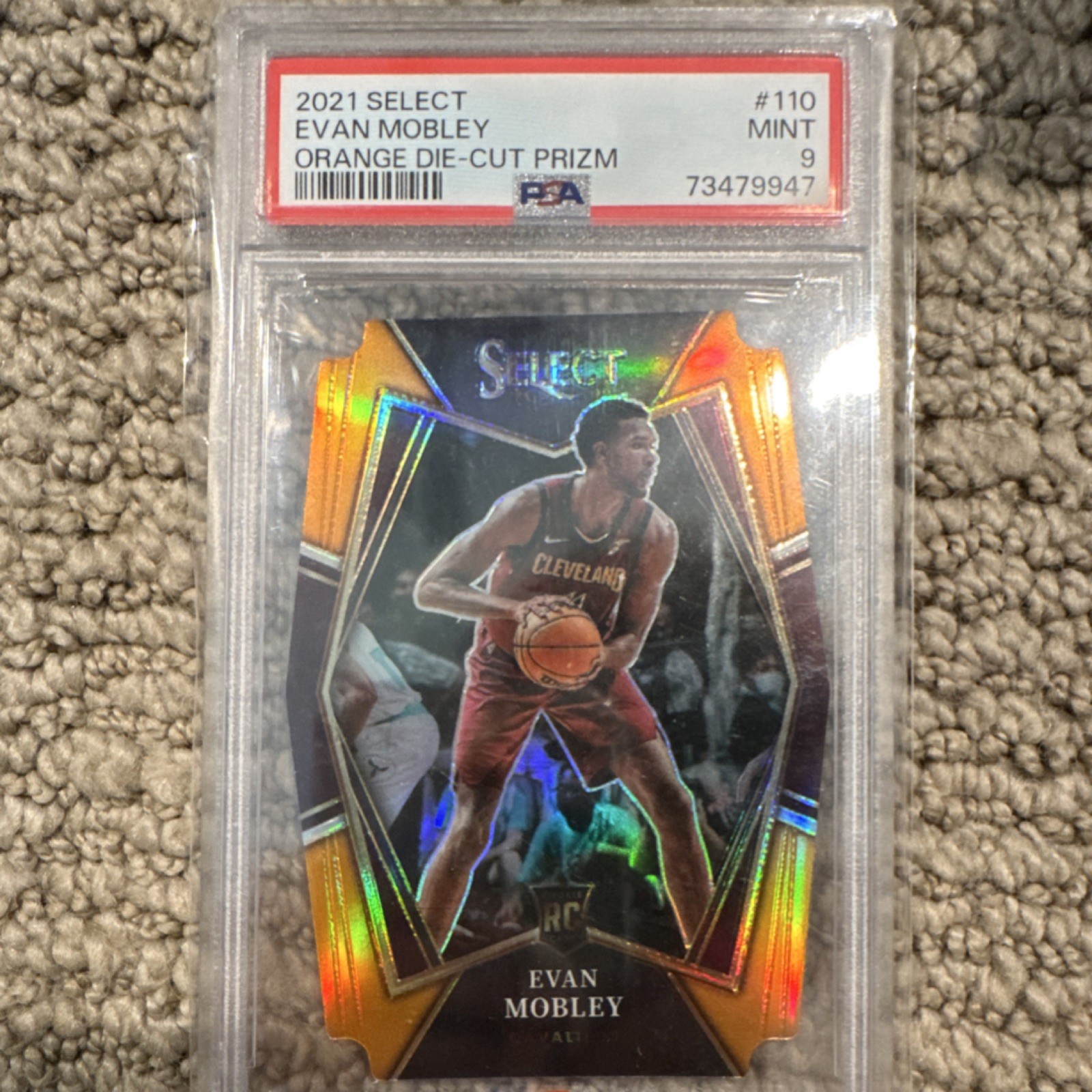 2021-22 Panini Select Evan Mobley #110 Orange Prizm Die-Cut /65 PSA 9