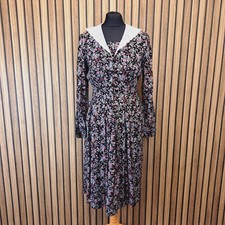 Vintage Laura Ashley Dress UK 10 12 Black Floral Tea Dress Flare United Kingdom