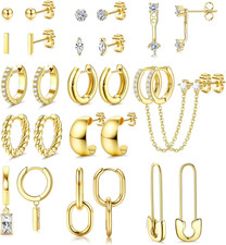 Small Gold Hoop Earrings Set for Women, 14K Gold Plated Hoop Studs Earrings for