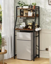 4-Tier Bakers Rack with Mini Fridge Stand, Coffee Bar Station, Microwave Stand w