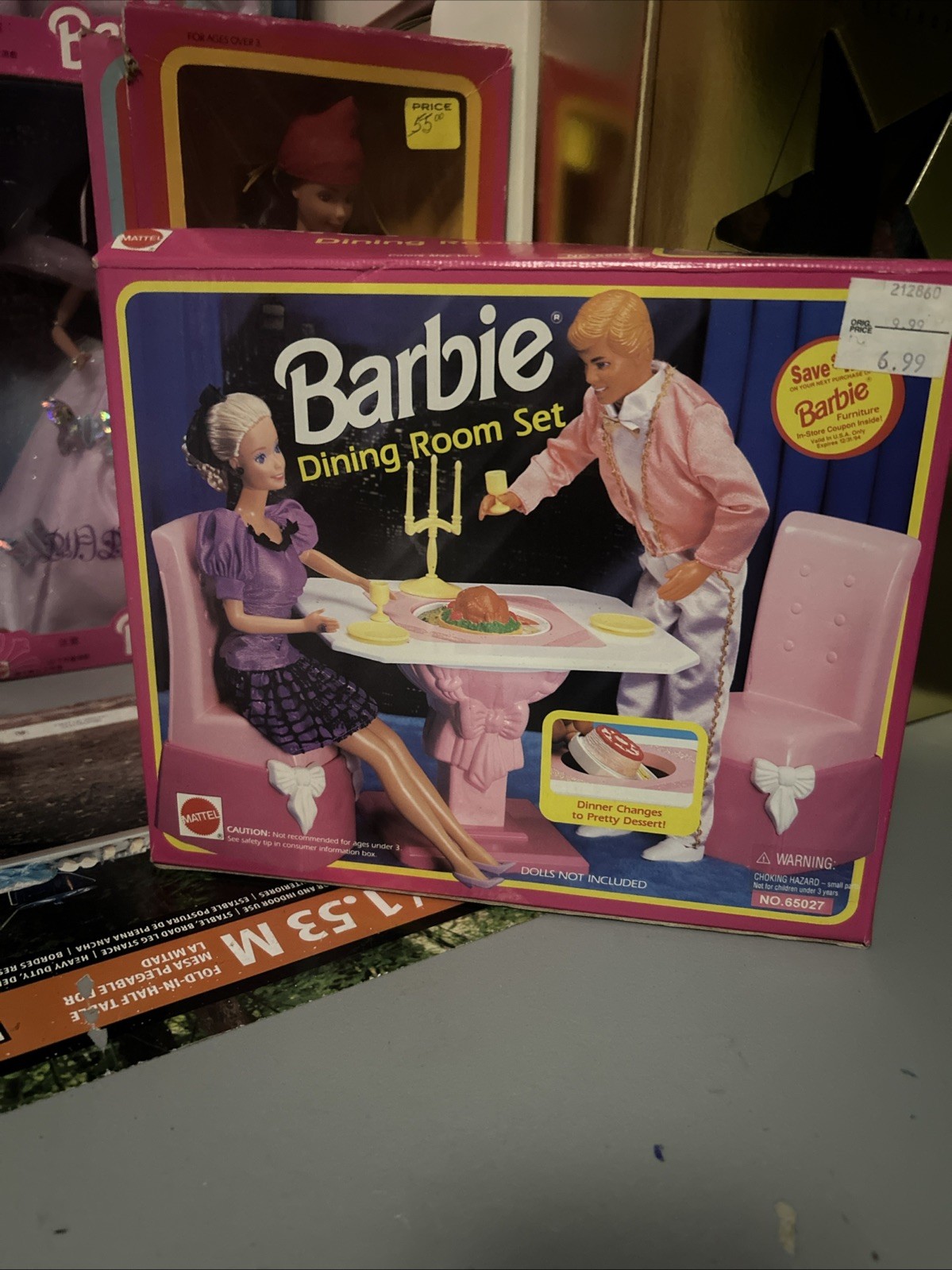 NIB 1992 Mattel Barbie Dining Room Set 65027 Arcotoys Sealed But Box has Damage