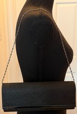 Sparkly Black Evening Clutch Purse Detachable Chain Shimmer Prom Wedding Bag