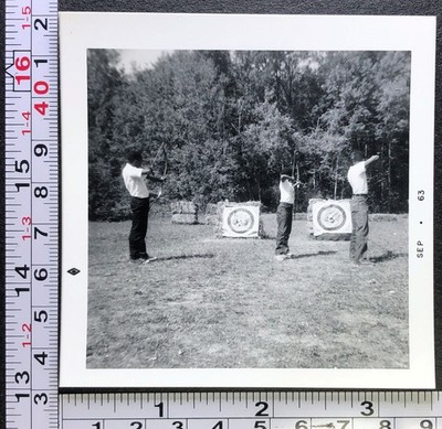1963 Bow and Arrow Archery Range Practice Bullseye Target Photo Snapshot