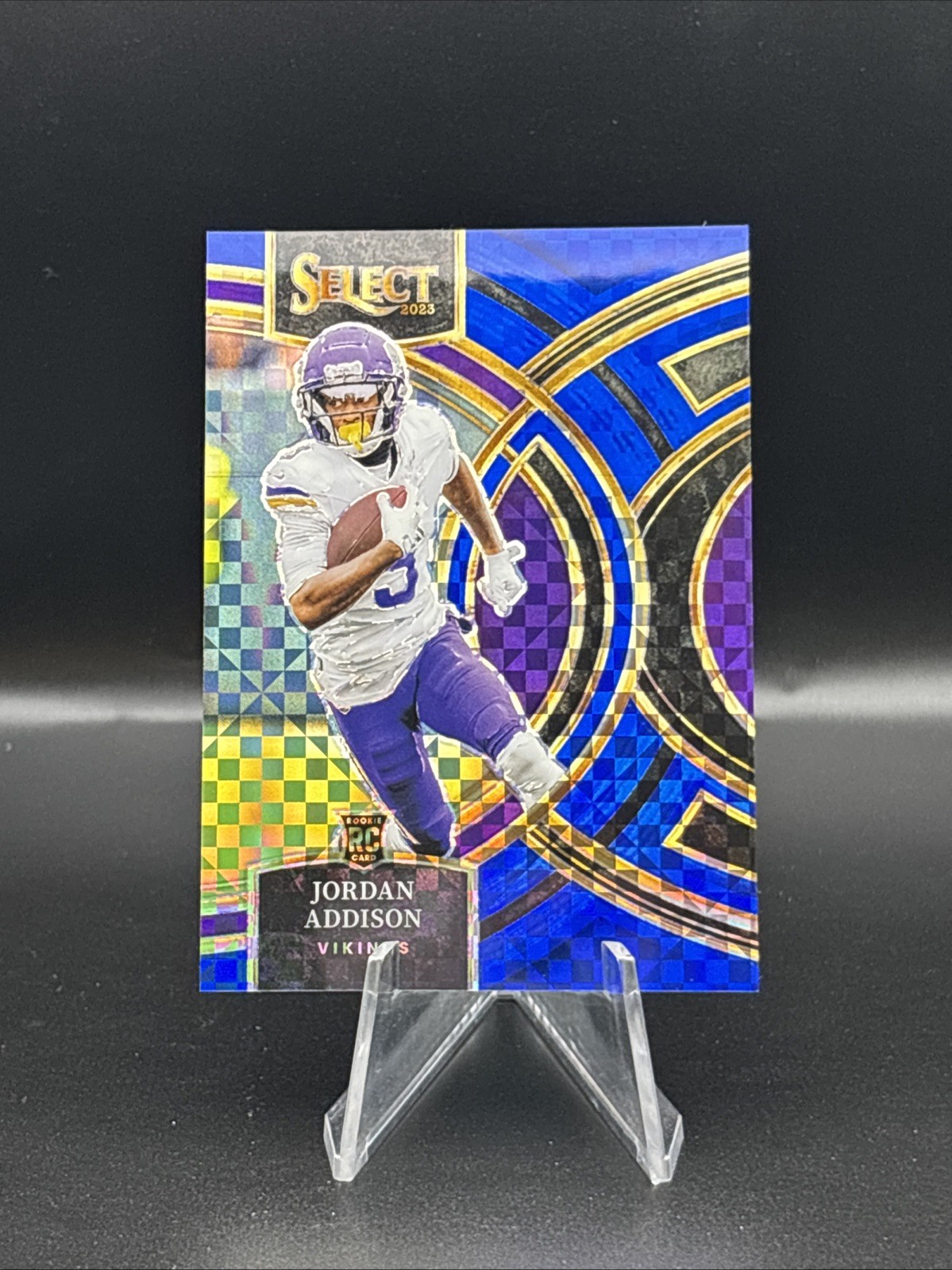 2023 Panini Select Premier Level Jordan Addison #194 Blue Prizm /149 RC Vikings