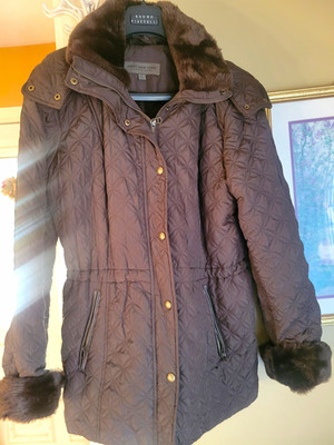 Marc New York Andrew Marc Women's Brown Quilted Faux Fur Hooded Jacket L