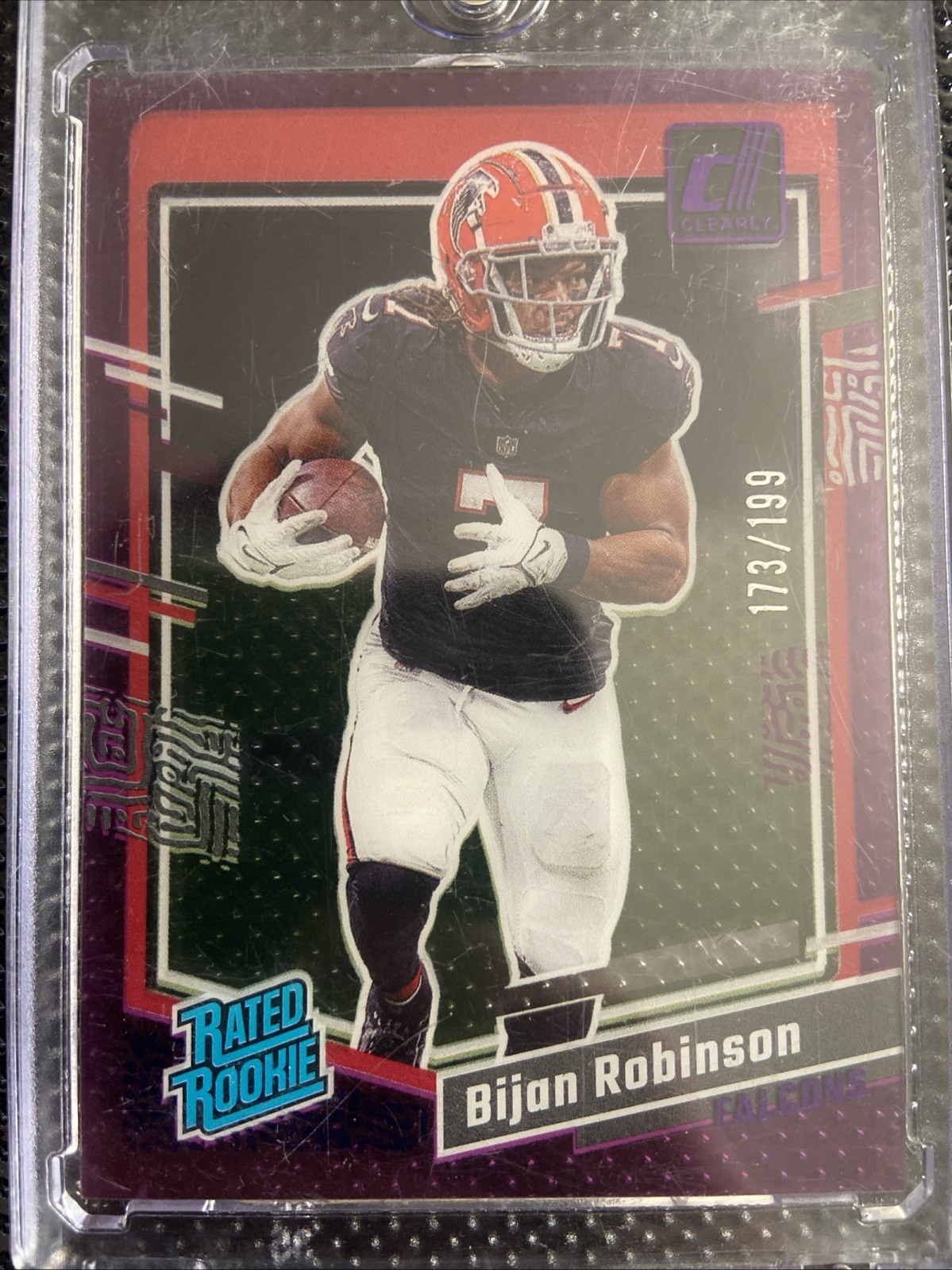 2023 Panini Clearly Donruss - Rated Rookie Bijan Robinson #53 Purple /199 (RC)