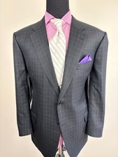 BRIONI Italian 2-Button Navy Windowpane Sport Jacket 48 R