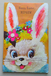 Fold out rabbit w bunnies vintage Easter greeting card ZZ20