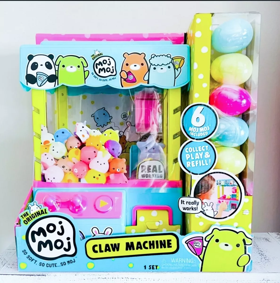 Original Moj Moj Claw Machine with 6 Squishies Eggs Playset NEW Easter Gift toy