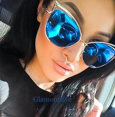 Large Big CAT Eye Nocturnelle Metal Mirror Reflective Aviator Sunglasses 4015 L