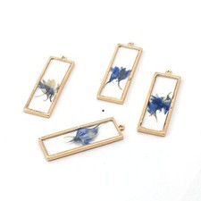 Clearance 8PCS Gold Tone Real Dry Flower Resin Rectangle Charm Pendant GBY401