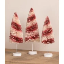 Set/3 9-12" Candy Cane Red Striped Bottlebrush Tree Retro Vntg Christmas Decor
