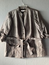 Calvin Klein Women's Jacket 16 Brown Blazer Tie Front Linen Blend Pockets 344