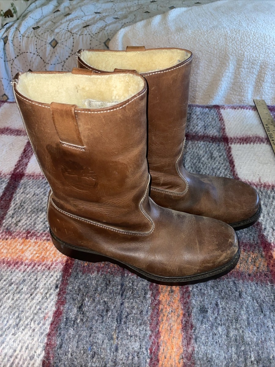 VINTAGE 70s TIMBERLAND Size 7 Sherpa Lined Leather Ranch Biker