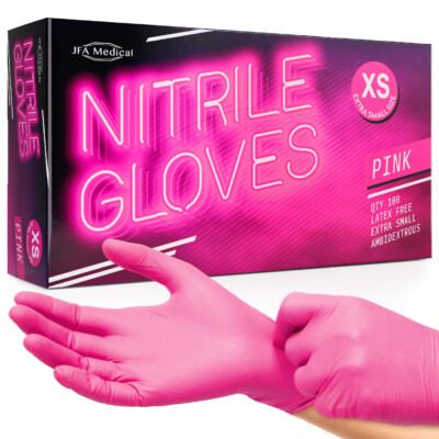 JFA Medical Disposable Powder Free Pink Nitrile Gloves Box of 100