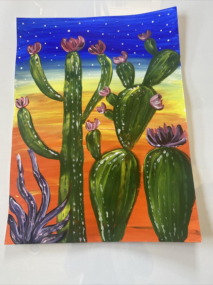 Cactus,Mexican Abstract Acrylic Painting On Paper 18/24 | eBay