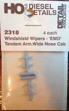Detail Associates HO #2318 Windshield Wipers -- EMD Wide Cab pkg(4) (Plastic)