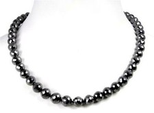 8 mm Certified Black Diamond Round Faceted Beads Necklace 24" Anniversary Gift