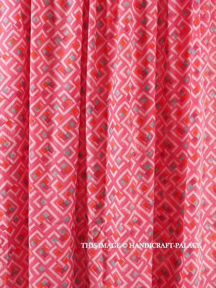 5 Yards Hand Block Printed Pink Fabric Cotton Ikat Indian Textile Sewing Fabric - Image 3 of 4