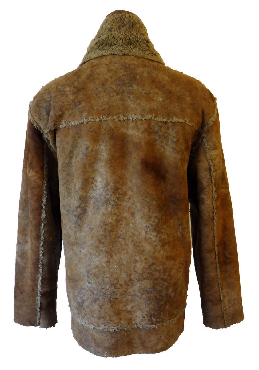 Deer hide faux fur lined collar vegan jacket hunting aviator