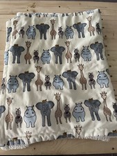 BABY Blanket HB Hudson CREAM Animal SAFARI Elephant Giraffe Blue Gray Sherpa Zeb