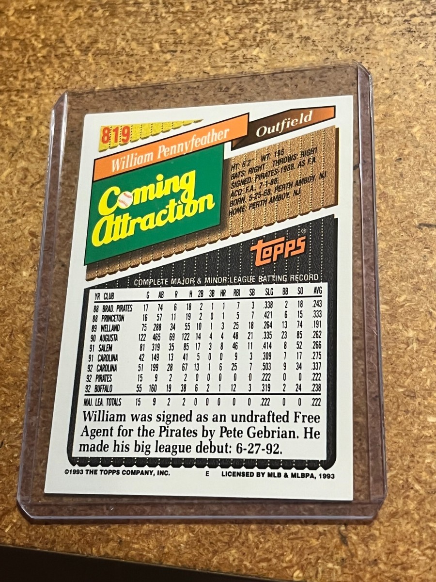 1993 Topps Baseball # 819 Coming Attractions William Pennyfeather