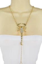 Women Necklace Fashion Gold Metal Body Scorpion Charm Long Chain Harness Jewelry