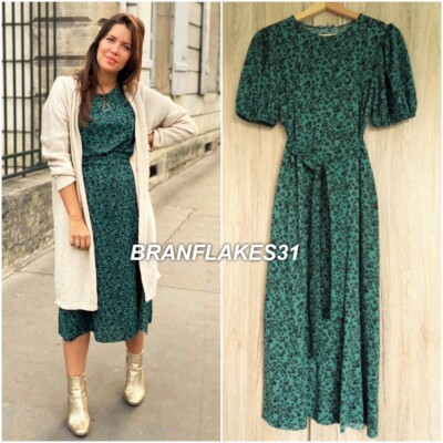 zara green dress with belt