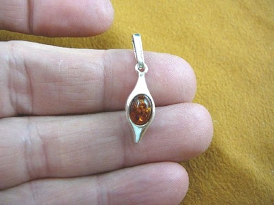 (P18-52) Golden orange AMBER Poland .925 Sterling SILVER diamond shape PENDANT