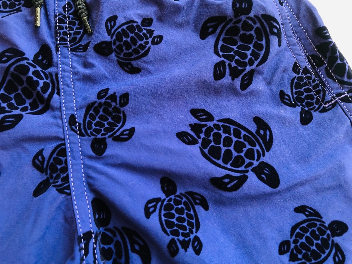Vilebrequin Boys Navy Blue Swim Shorts with Soft Velour Turtles