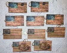 10-Primitive-July 4th-Patriotic-America-Handmade-Linen Cardstock-Gift-Hang-Tags