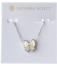 New 100% KENDRA SCOTT  Silver Ivory Mother of Pearl Haley Bow Pendant Necklace