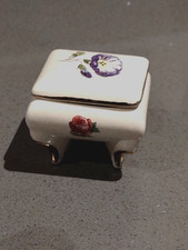 Vintage Floral & Gold Trim Porcelain Footed Trinket Box. Marked "Victoria B.C".