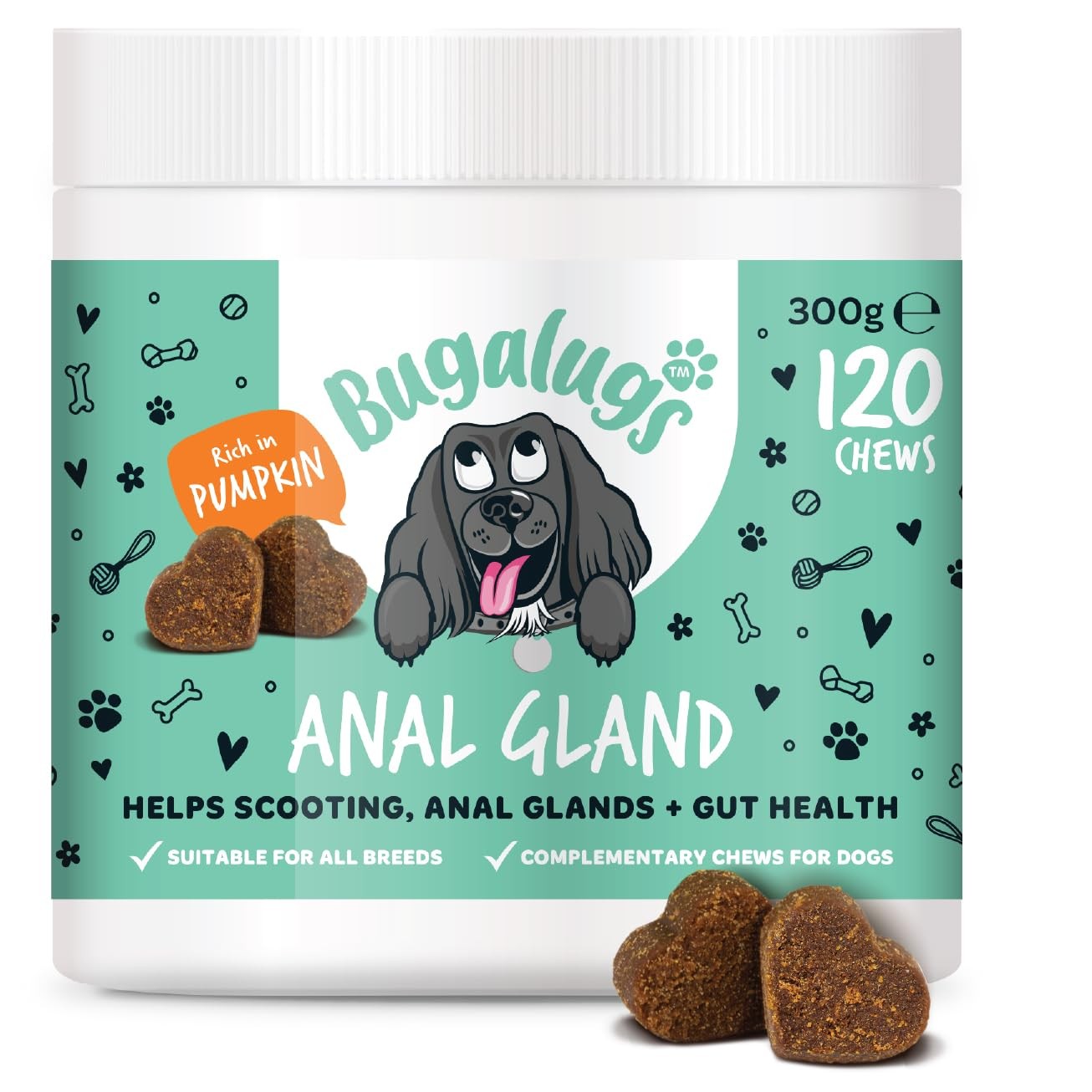 Bugalugs Anal Gland Dog Chews with Pumpkin Powder For Dogs & 300g, Brown