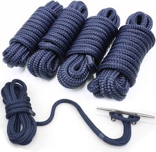 4 Pack 1/2 X 15 Dock Lines Marine-Grade Double-Braided Nylon Dock Line wit