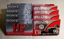 10 Sealed Cassette Tapes. 5 Sony HF 60 Mins. 5 Maxell UR 90 Mins Normal Bias